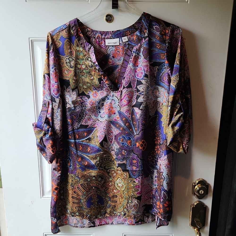 Avenue Multicolor Paisley 3/4 Sleeve Blouse Size 18/20